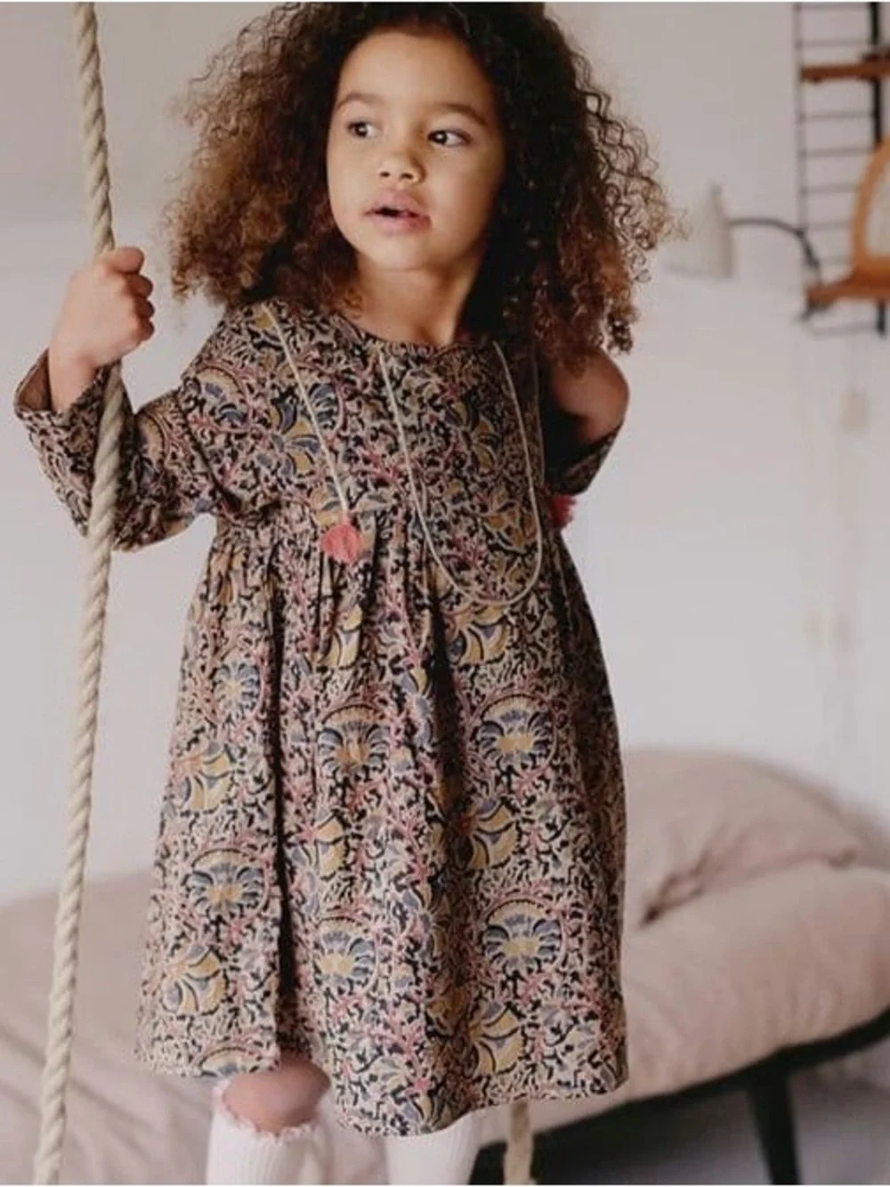 Louise Misha 100% cotton Girls Floral Long Sleeve Swing Dress